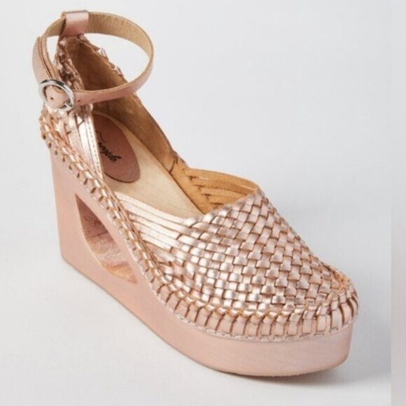Free People  Rose Gold Teagan Huarache Platform Clogs Womens Sz 7.5 - Picture 6 of 11